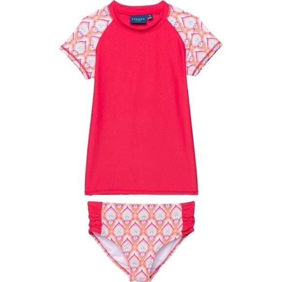 Cabana Life Kids Girls Pink Print Rash Guard Bikini Bottoms Set UPF 50+ 12 - Picture 1 of 12